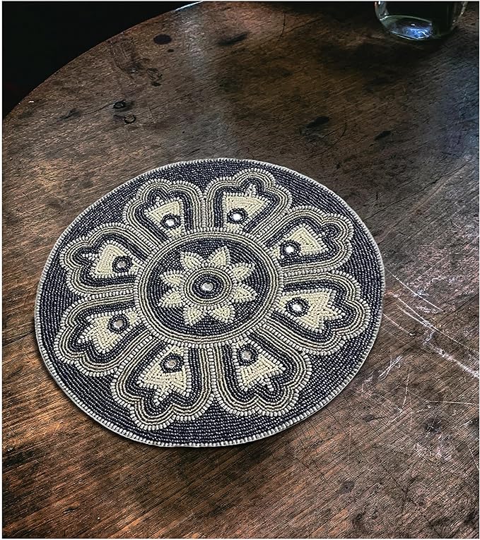 Beaded Placemats for Dining Table Dia 13 inches- Charcoal Tonal Combo,Beaded Placemats Round for Gathering, Thanksgiving - Occasional Decoration and Family Parties Celebrations.Set of 1