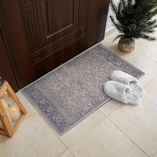 RugOver Machine Washable Area Rug, Pet-Friendly and Non-Slip Indoor Carpet for Kitchen, Bathroom, Living Room, Home Floor Decoration(Denim/Eggnog, 2' x 3')