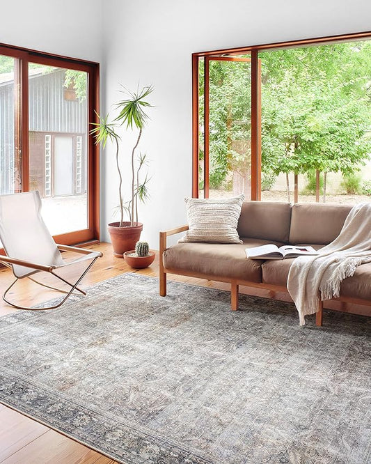 Loloi Wynter Collection WYN-07 Grey/Charcoal 5'-0" x 7'-6" Area Rug, .13" Thick, Area Rug, Soft, Durable, Printed, Vintage Inspired, Low Pile, Non-Shedding, Easy Clean, Living Room Rug