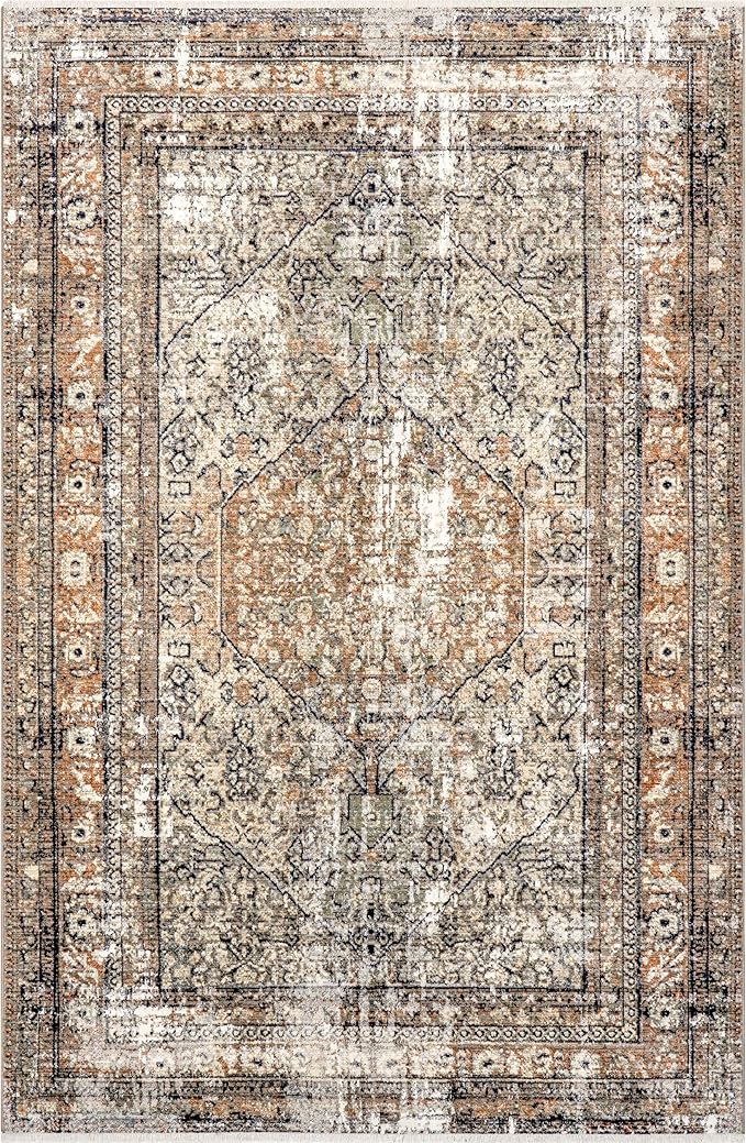 nuLOOM Fringed Performance Indoor Area Rug, Power Loomed, Easy Clean, Durable, Non-Shed, 4' x 6', Charvi Multi