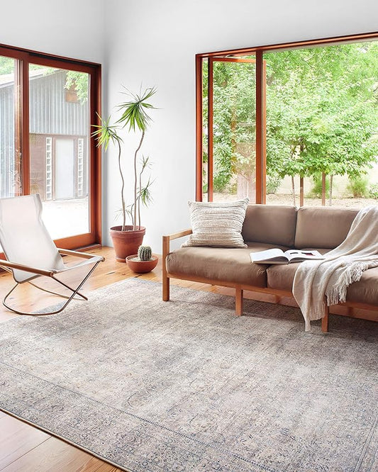 Loloi Wynter Collection WYN-03 Silver/Charcoal 5'-0" x 7'-6" Area Rug, .13" Thick, Area Rug, Soft, Durable, Printed, Vintage Inspired, Low Pile, Non-Shedding, Easy Clean, Living Room Rug