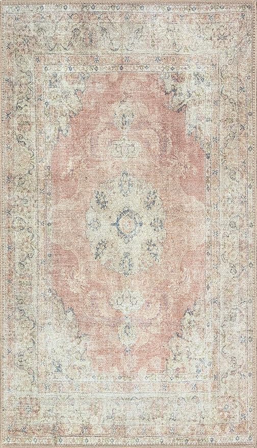 RugOver Machine Washable Area Rug, Pet-Friendly and Non-Slip Indoor Carpet for Kitchen, Bathroom, Living Room, Home Floor Decoration(Flesh/Oatmeal, 5'1" x 7'5")
