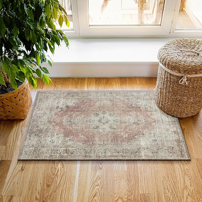 RugOver Machine Washable Area Rug, Pet-Friendly and Non-Slip Indoor Carpet for Kitchen, Bathroom, Living Room, Home Floor Decoration(Flesh/Oatmeal, 2' x 3')