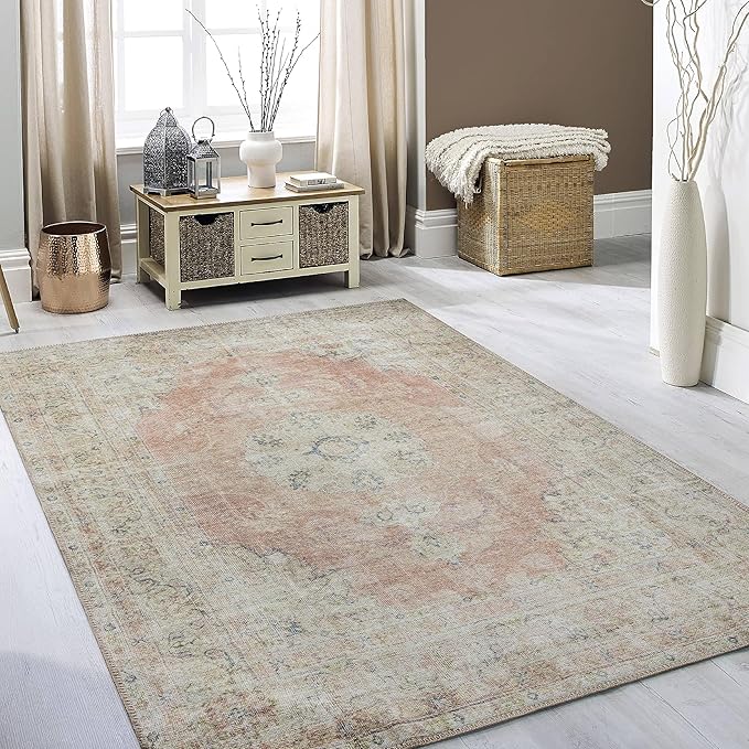 RugOver Machine Washable Area Rug, Pet-Friendly and Non-Slip Indoor Carpet for Kitchen, Bathroom, Living Room, Home Floor Decoration(Flesh/Oatmeal, 5'1" x 7'5")