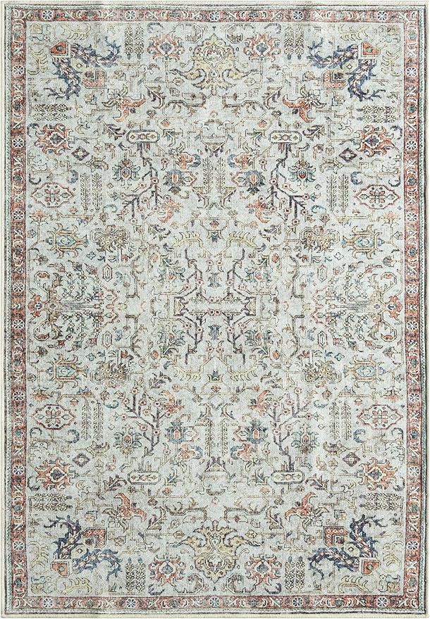 Keen Home Design 5x7 Rug - Machine Washable Area Rug with Non-Slip Backing, Ideal for Living Room, Dining Room, Bedroom - Vintage, Easy Clean, Durable, Low Pile Rug - (5' x 7')
