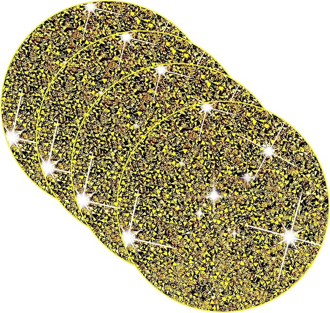 Round Placemats Set of 4 in Gold Heat Resistant Circle Bling Washable Table Mats for Dinner, Kitchen, Wedding, Decorative
