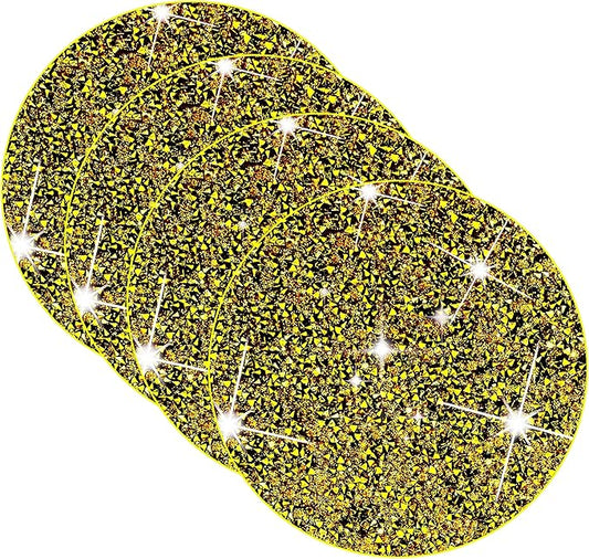 Round Placemats Set of 4 in Gold Heat Resistant Circle Bling Washable Table Mats for Dinner, Kitchen, Wedding, Decorative
