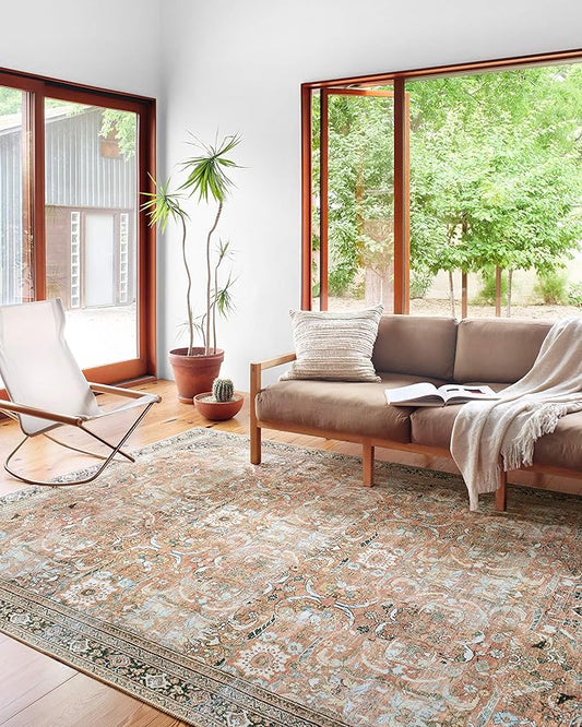 Loloi Wynter Collection WYN-02 Auburn/Multi 5'-0" x 7'-6" Area Rug, .13" Thick, Area Rug, Soft, Durable, Printed, Vintage Inspired, Low Pile, Non-Shedding, Easy Clean, Living Room Rug