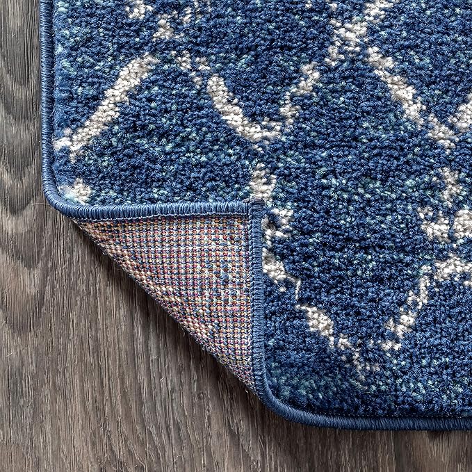 JONATHAN Y Boho Vintage Diamond Blue/White Indoor Area Rug 5X8 ft, Moroccan Hype for Living Room, Bedroom, Kitchen, Office, Easy-Cleaning, High Traffic, Pet-Friendly, Non-Shedding (MOH101A-5)