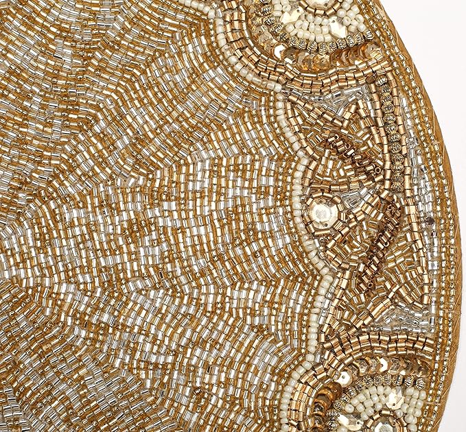 Gold & Silver Beaded Round Placemats - 13 in, Perfect for Holidays & Dining Tables, Glitz Charger Included