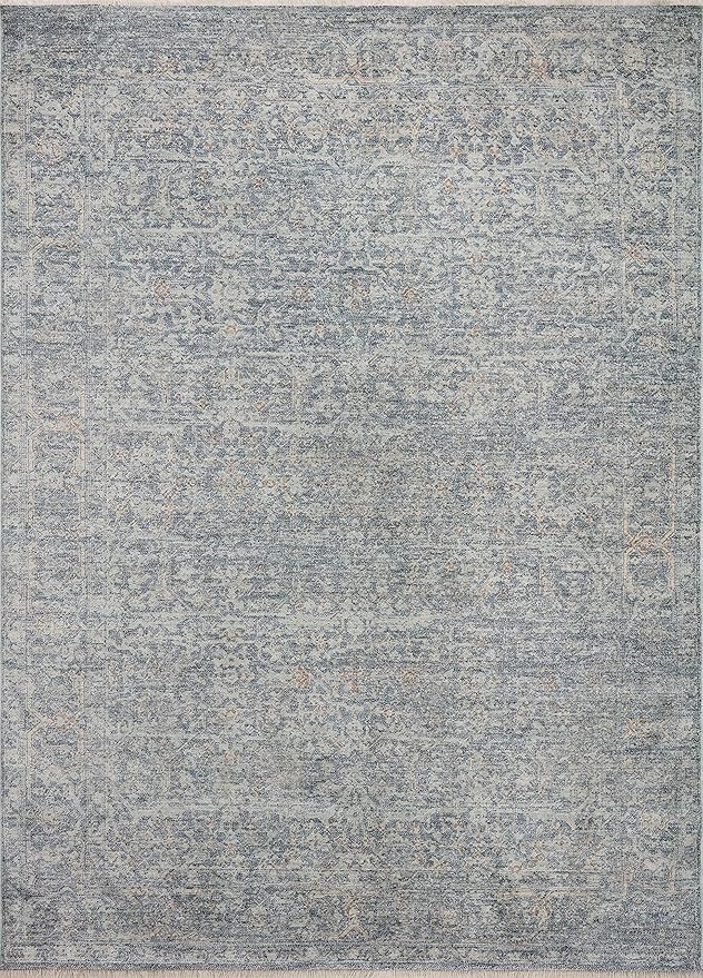 Loloi Angela Rose Blake Collection BLA-03 Denim/Taupe 5'-3" x 5'-3" Round, .25" Pile Height, Fringe, Area Rug
