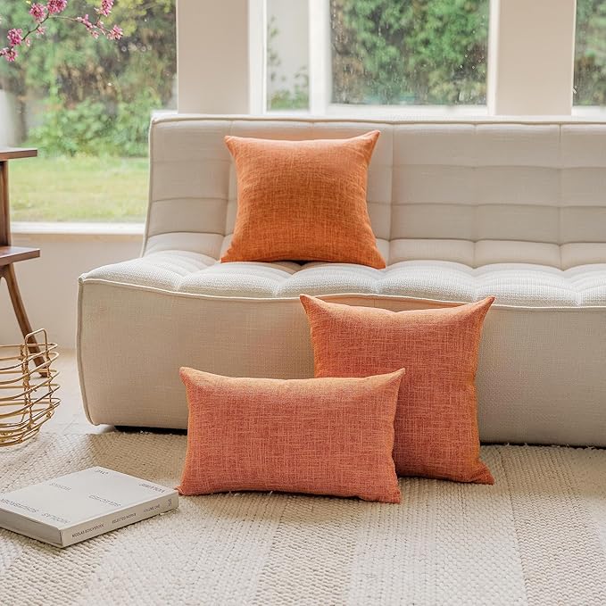 Home Brilliant 26x26 Euro Pillow Shams Set of 2 Square Lined Linen Throw Pillow Cases Soft Farmhouse Fall Throw Pillow Covers for Sofa Couch Playroom Thanksgiving, 26 x 26 Inch, Orange