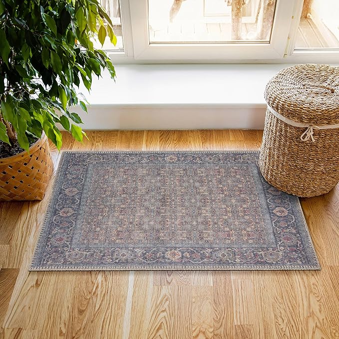 RugOver Machine Washable Area Rug, Pet-Friendly and Non-Slip Indoor Carpet for Kitchen, Bathroom, Living Room, Home Floor Decoration(Denim/Eggnog, 2' x 3')