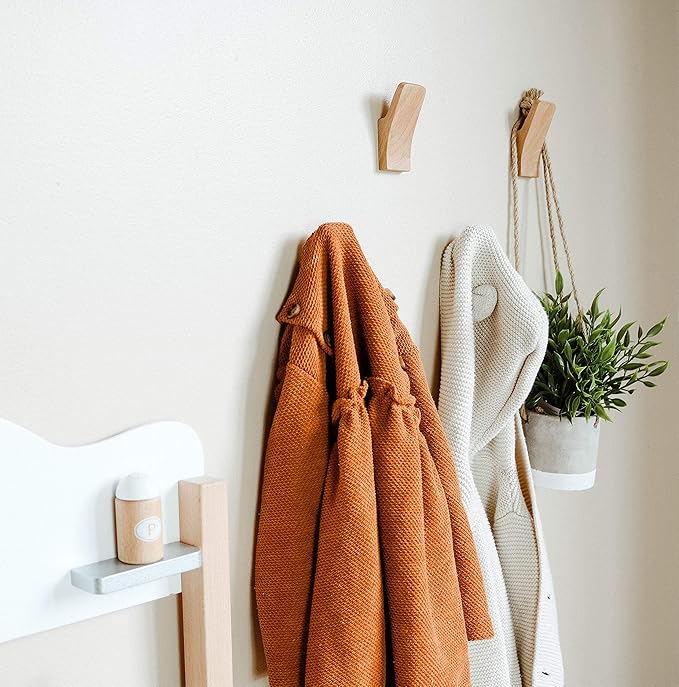 Magnifico Premium Wall Hooks - Set of 4 - Coat Hooks for Hanging Hat, Purse, Backpack, Bag, Jacket. Modern Farmhouse Decor for Wall and Practical Entryway Hooks (Beech Wood) (Rustic, 4, Count)