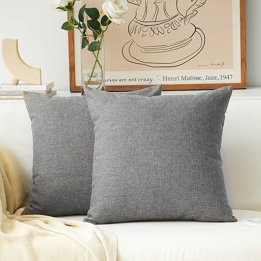 Home Brilliant Linen Burlap Gray Throw Pillow Covers Euro Sham, 55x55 cm, 22 inches, Set of 2, Dark Grey