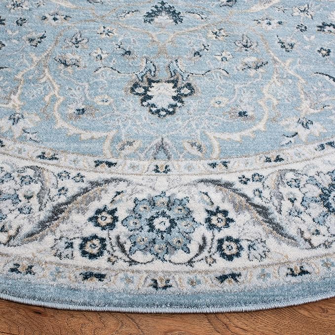 SAFAVIEH Isabella Collection Accent Rug - 4' Round, Light Blue & Cream, Oriental Design, Non-Shedding & Easy Care, Ideal for High Traffic Areas in Living Room, Bedroom, Dining (ISA912M-4R)