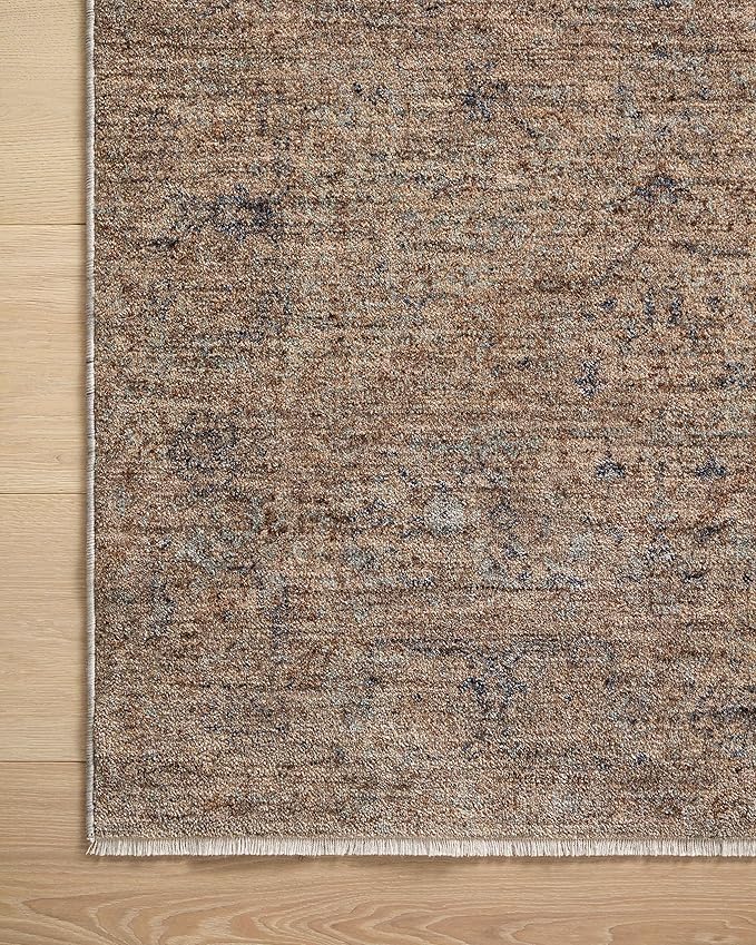 Loloi Angela Rose Blake Collection BLA-03 Taupe/Blue 5'-3" x 5'-3" Round, .25" Pile Height, Fringe, Area Rug
