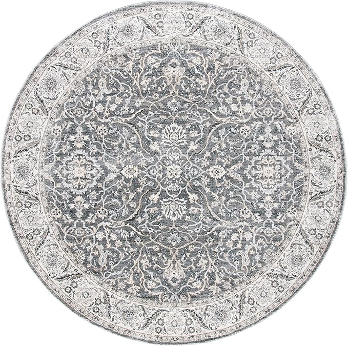 SAFAVIEH Isabella Collection Area Rug - 4' Round, Grey & Dark Grey, Oriental Design, Non-Shedding & Easy Care, Ideal for High Traffic Areas in Living Room, Bedroom (ISA912H)