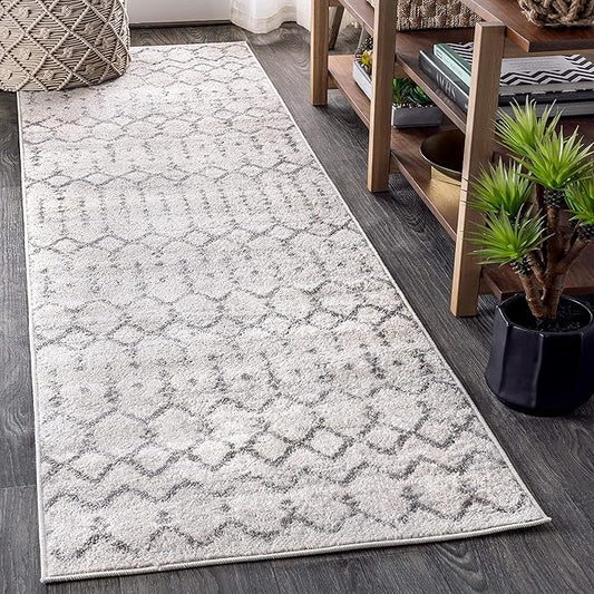 JONATHAN Y Boho Vintage Diamond Cream/Gray Runner Rug 2X14 ft, Moroccan Hype for Living Room, Bedroom, Kitchen, Office, Easy-Cleaning, High Traffic, Pet-Friendly, Non-Shedding (MOH101B-214)