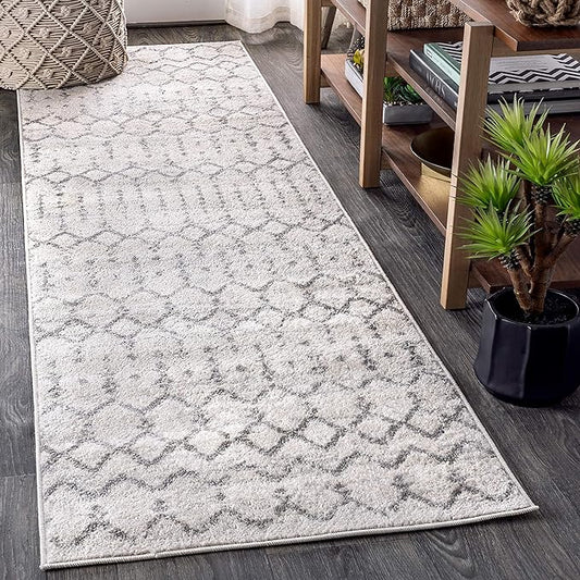 JONATHAN Y MOH101B-216 Moroccan HYPE Boho Vintage Diamond 2 ft. x 16 ft Runner-Rug, Bohemian, Southwestern, Casual, Transitional, Pet Friendly, Non Shedding, Stain Resistant, Easy-Cleaning, Cream/Gray