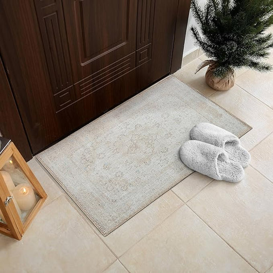 RugOver Machine Washable Area Rug, Pet-Friendly and Non-Slip Indoor Carpet for Kitchen, Bathroom, Living Room, Home Floor Decoration(Brown/Sand, 2' x 3')