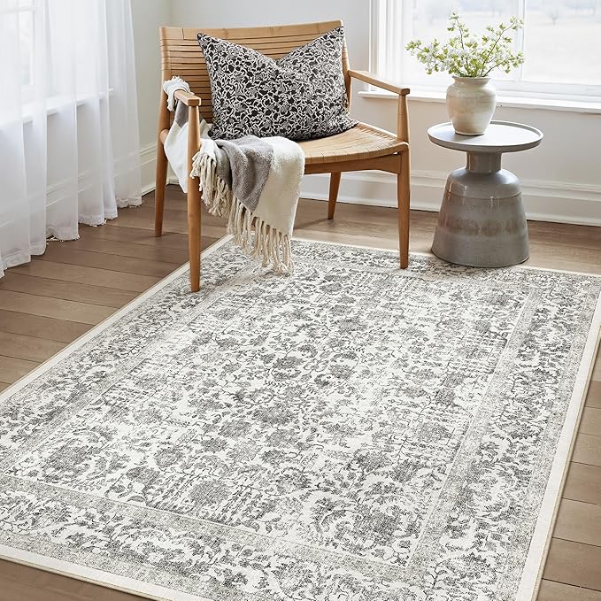 PureCozy Black Area Rug 3x4 Office Entryway Rug Machine Washable Kitchen Vintage Distressed Non Slip Carpet Indoor Retro Floral Accent Throw Door Mat for Bathroom Bedroom Dining Living Room