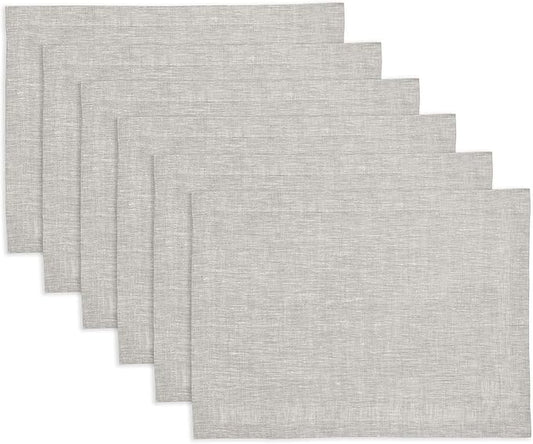 Solino Home Linen Placemats Set of 6 - Oyster Grey Placemats 14 x 19 Inch - 100% Pure Linen Table Mats for Spring, Easter - Athena