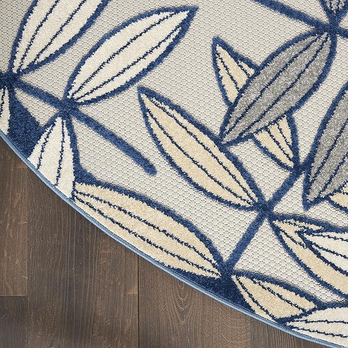 Nourison Home Aloha Ivory Navy 4' x Round Area Rug - Easy Clean, Non Shedding, Bed Room, Living Room, Dining Room, Kitchen (4' x Round)
