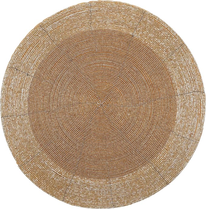Beaded Placemats for Dining Table Dia 13 inches- Gold Tonal,Wire Beaded Placemats Round for Gathering, Thanksgiving - Occasional Decoration and Family Parties Celebrations.Set of 4