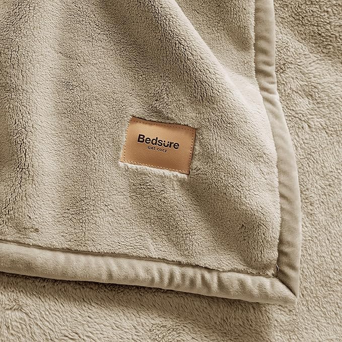 Bedsur Fleece Blankets Queen Size for Bed - GentleSoft Warm, Cozy, Soft & Thick Blanket for Winter, Heavy 500Gsm Anti-Static Design, Ideal for Couch & Sofa, Light Brown, 90x90 Inch
