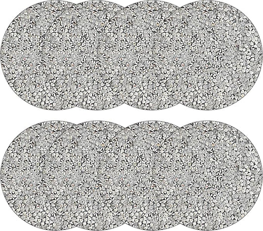 Silver Placemats Set of 8 Crushed Diamond Decor Silver Heat Resistant Mat Rhinestone Decor Round Place Mat Fall Decorations for Home Bling Sparkly Mat 15 inch