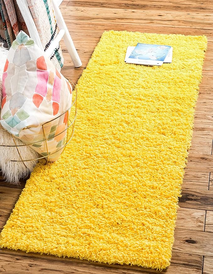 Unique Loom Solid Shag Collection Area Rug (2' x 6' 5" Runner, Tuscan Sun Yellow)