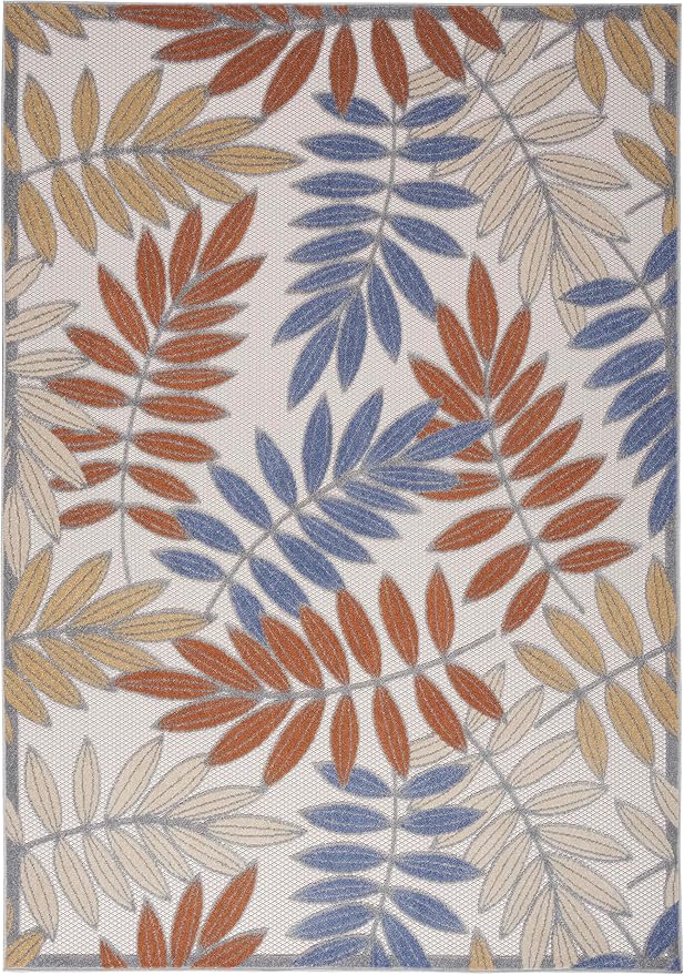 Nourison Home Aloha Blue Mocha 3'6" x 5'6" Area Rug - Easy Clean, Non Shedding, Bed Room, Living Room, Dining Room, Kitchen (4' x 6')