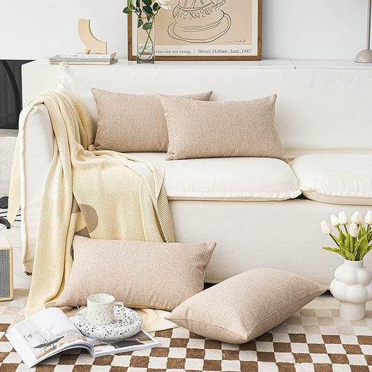 Home Brilliant Textured Linen 12x20 Pillow Cover Set of 4 Decorative Burlap Throw Pillows Covers for Couch Bedroom Sofa, 12 x 20 inch (30x50 cm), Light Linen