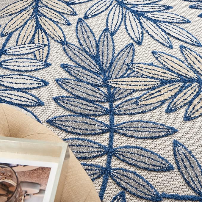 Nourison Home Aloha Ivory Navy 6' x 9' Area Rug - Easy Clean, Non Shedding, Bed Room, Living Room, Dining Room, Kitchen (6' x 9')