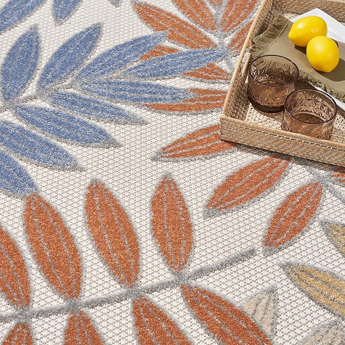 Nourison Home Aloha Blue Mocha 3'6" x 5'6" Area Rug - Easy Clean, Non Shedding, Bed Room, Living Room, Dining Room, Kitchen (4' x 6')