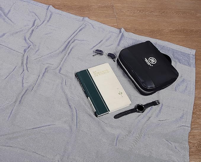 Threadmill Travel Blanket Cotton Viscose derived from Bamboo - Airplane Premium Soft Light Blanket Throw with Black Leather Bag(Grey Color) Compact & Portable Blanket for Travel, Car, Picnic & Camping