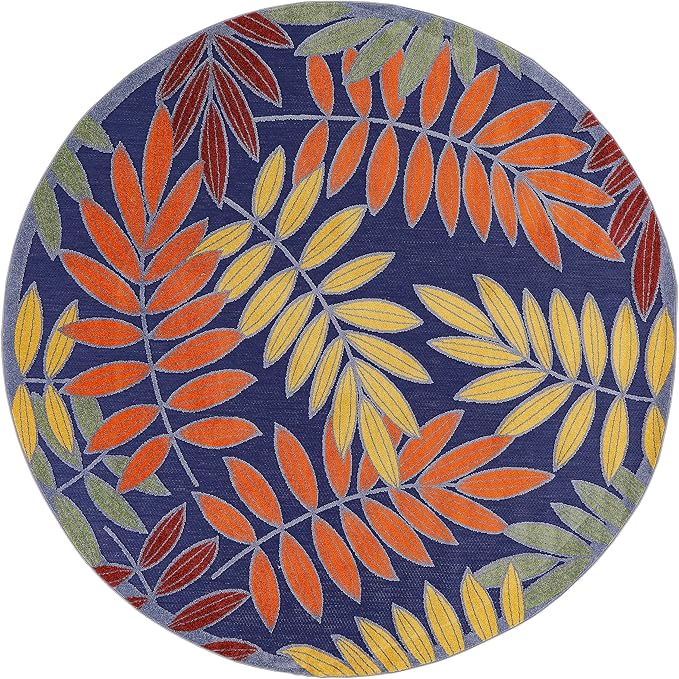 Nourison Home Aloha Navy Multicolor 5'3" x Round Area Rug - Easy Clean, Non Shedding, Bed Room, Living Room, Dining Room, Kitchen (5' x Round)