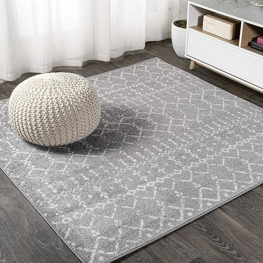 JONATHAN Y Boho Vintage Diamond Gray/Ivory Square Area Rug 3X3 ft, Moroccan Hype for Living Room, Bedroom, Kitchen, Office, Easy-Cleaning, High Traffic, Pet-Friendly, Non-Shedding (MOH101C-3SQ)