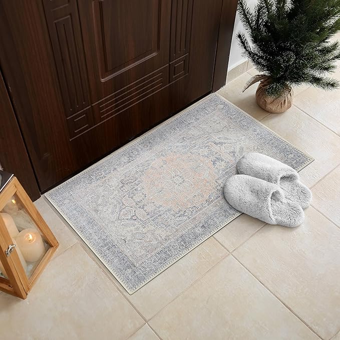 RugOver Machine Washable Area Rug, Pet-Friendly and Non-Slip Indoor Carpet for Kitchen, Bathroom, Living Room, Home Floor Decoration(Fossil/Salmon, 2' x 3')