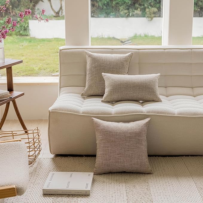 Home Brilliant Pillow Covers 20x20 Set of 2 Linen Pillow Covers for Couch Balcony Lawn Bench Decorative Farmhouse Throw Pillow Covers, 20 x 20 Inch, Burlap
