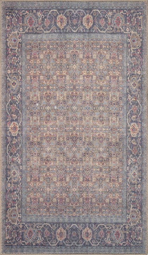 RugOver Machine Washable Area Rug, Pet-Friendly and Non-Slip Indoor Carpet for Kitchen, Bathroom, Living Room, Home Floor Decoration(Denim/Eggnog, 5'1" x 7'5")