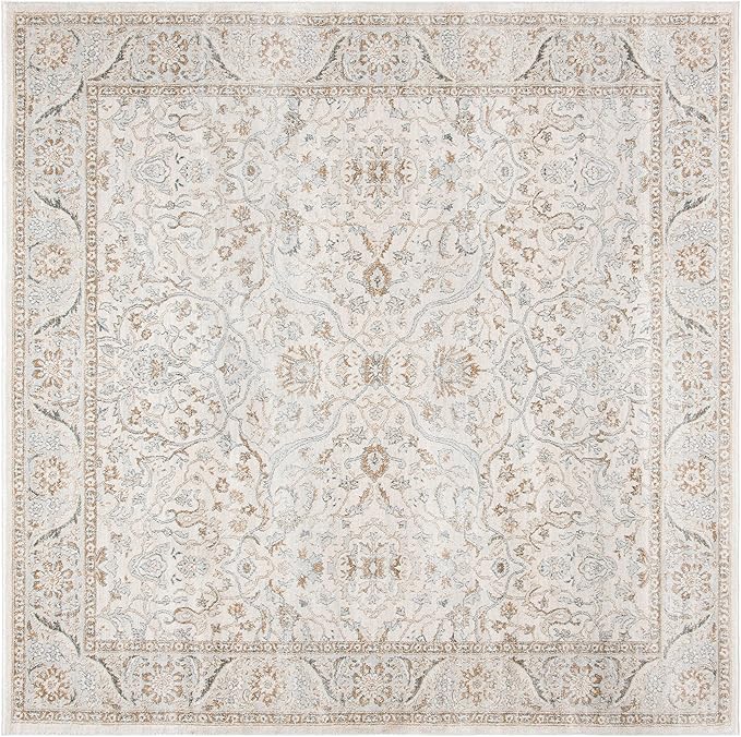 SAFAVIEH Isabella Collection Area Rug - 5'3" Square, Cream & Beige, Oriental Design, Non-Shedding & Easy Care, Ideal for High Traffic Areas in Living Room, Bedroom (ISA912A)