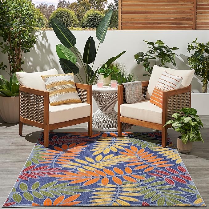 Nourison Home Aloha Navy Multicolor 5'3" x 7'5" Area Rug - Easy Clean, Non Shedding, Bed Room, Living Room, Dining Room, Kitchen (5' x 8')