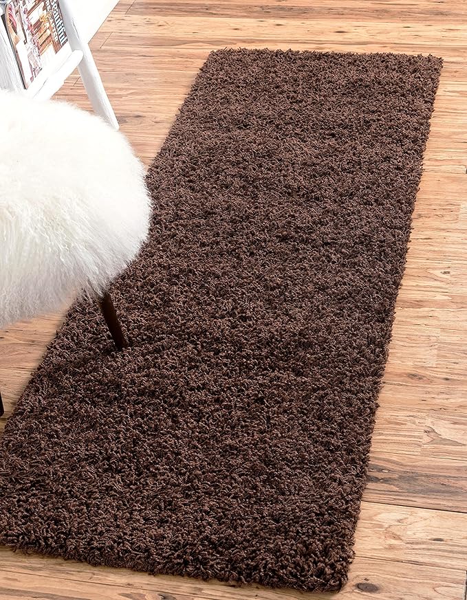 Unique Loom Solid Shag Collection Area Rug (2' 6" x 16' 5" Runner, Chocolate Brown)