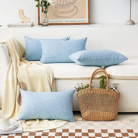 Home Brilliant Pillow Covers 12x20 Linen Decorative Rectangle Throw Pillow Covers Cushion Cover Oblong Pillow Covers for Couch, 12 x 20 Inch, Set of 4, Light Blue