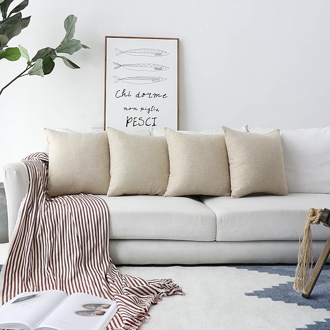 Home Brilliant Pillow Covers 20x20 Linen Throw Pillow Covers for Couch Sofa Bench Cushion Covers for Bench Holiday Decoration, 50x50cm, Light Linen