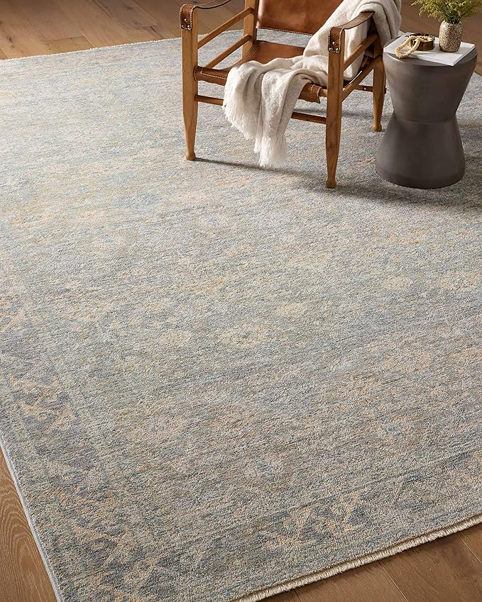 Loloi Angela Rose Blake Collection BLA-01 Sky/Beige 2'-0" x 3'-0", .25" Pile Height, Fringe, Accent Rug