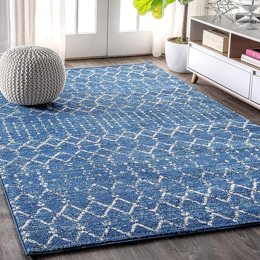 JONATHAN Y Boho Vintage Diamond Blue/White Indoor Area Rug 4X6 ft, Moroccan Hype for Living Room, Bedroom, Kitchen, Office, Easy-Cleaning, High Traffic, Pet-Friendly, Non-Shedding (MOH101A-4)