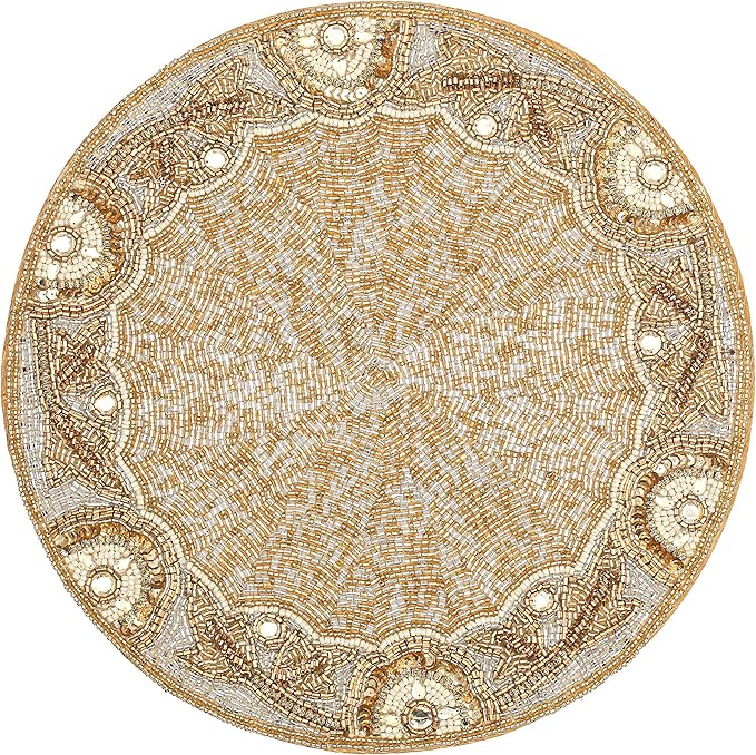 Gold & Silver Beaded Round Placemats - 13 in, Perfect for Holidays & Dining Tables, Glitz Charger Included